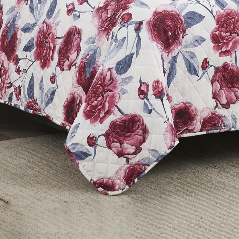 RT Designers Collection Melrose Rose 3-Pieces Elegant Stitched Quilt Set OB King Multicolor