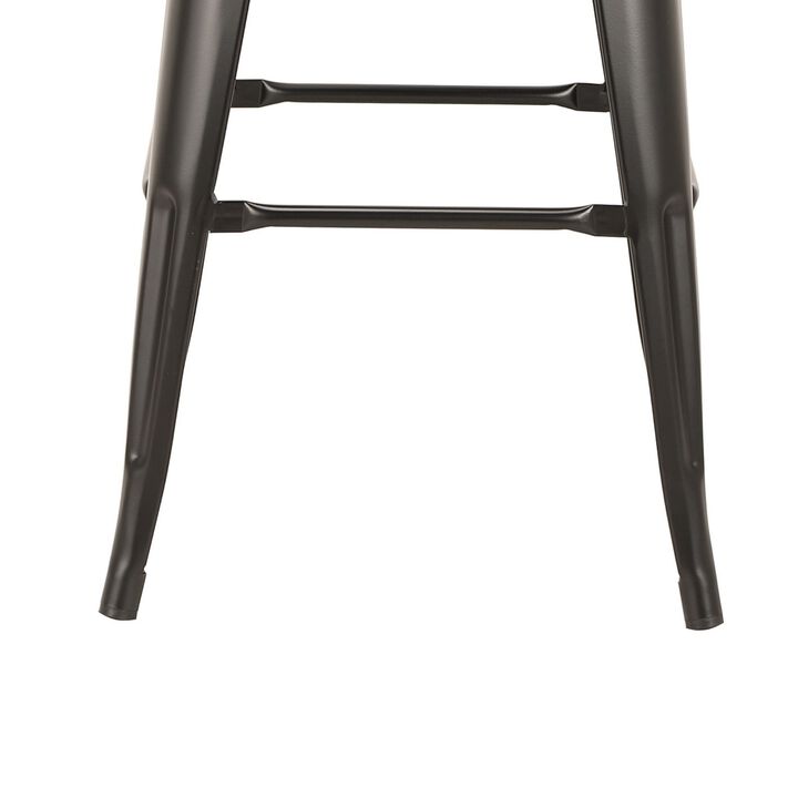 Giri 30 Inch Barstool Chair, Footrest and Tapered Legs, Black Metal Finish - Benzara