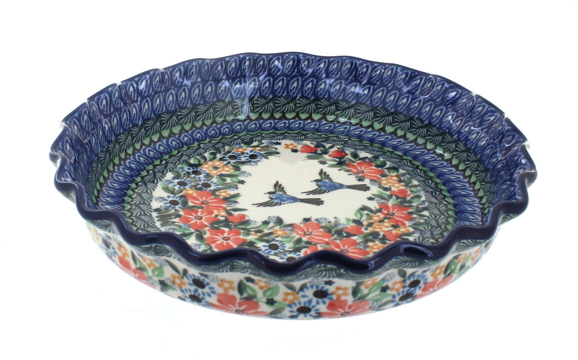 Blue Rose Polish Pottery Blush Bouquet Pie Plate