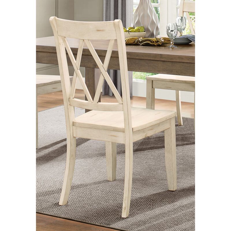 Casual Finish Side Chairs Set of 2 Pine Veneer Transitional Double-X Back Design Dining Room Furniture