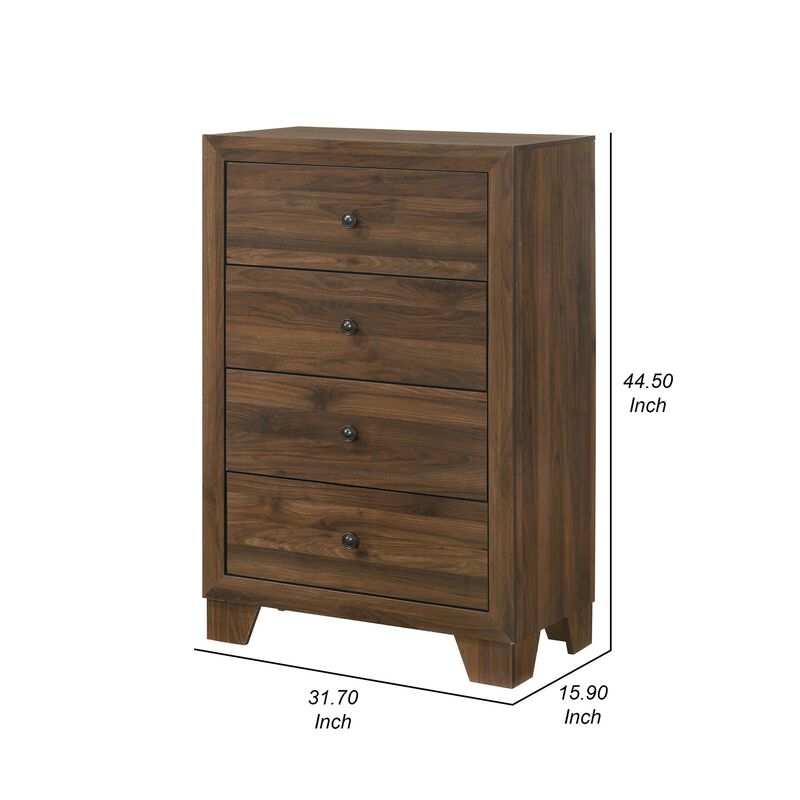 Shan 45 Inch Tall Dresser Chest, 4 Drawers, Cherry Brown Wood Finish - Benzara