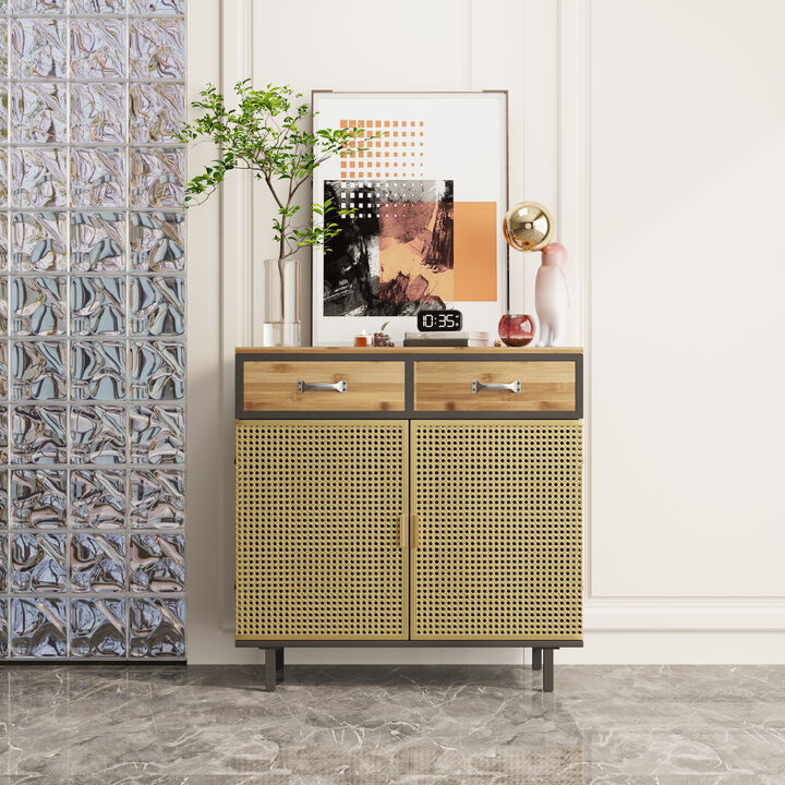 2 Drawer Sideboard, Modern Furniture Decor, Made with Iron + Carbonized Bamboo, Easy Assembly