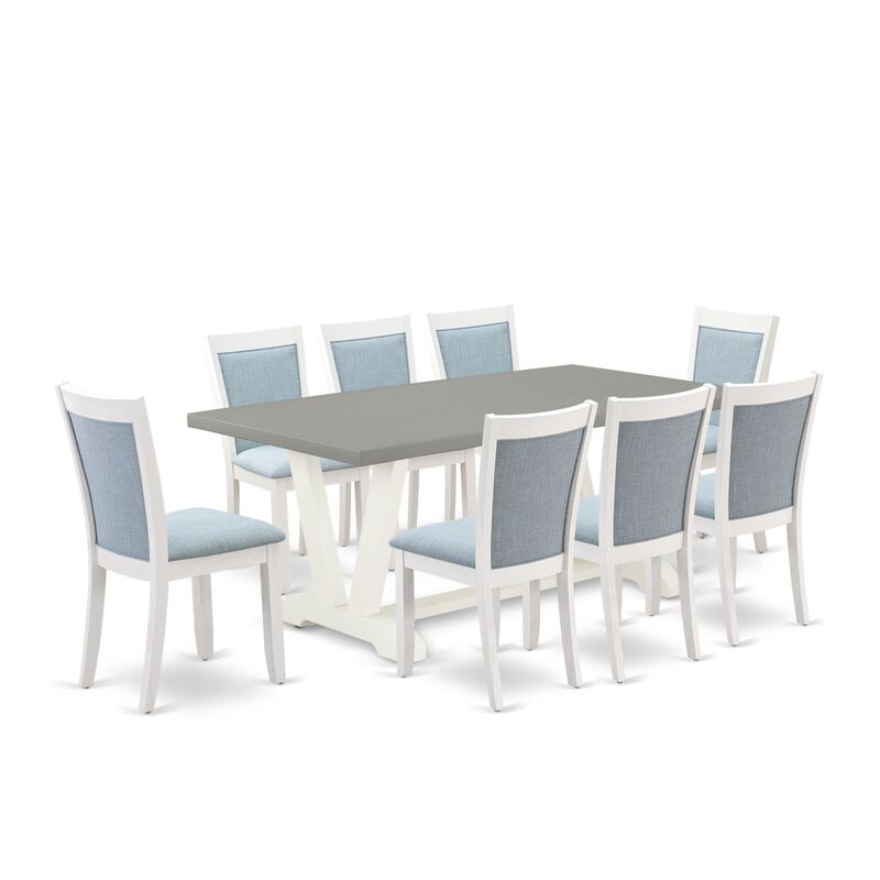 East West Furniture V097MZ015-9 9Pc Dining Room Set - Rectangular Table and 8 Parson Chairs - Multi-Color Color