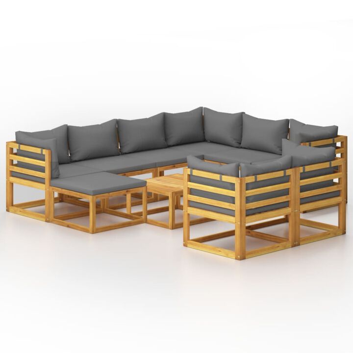 vidaXL 10 Piece Garden Lounge Set with Cushion Solid Acacia Wood