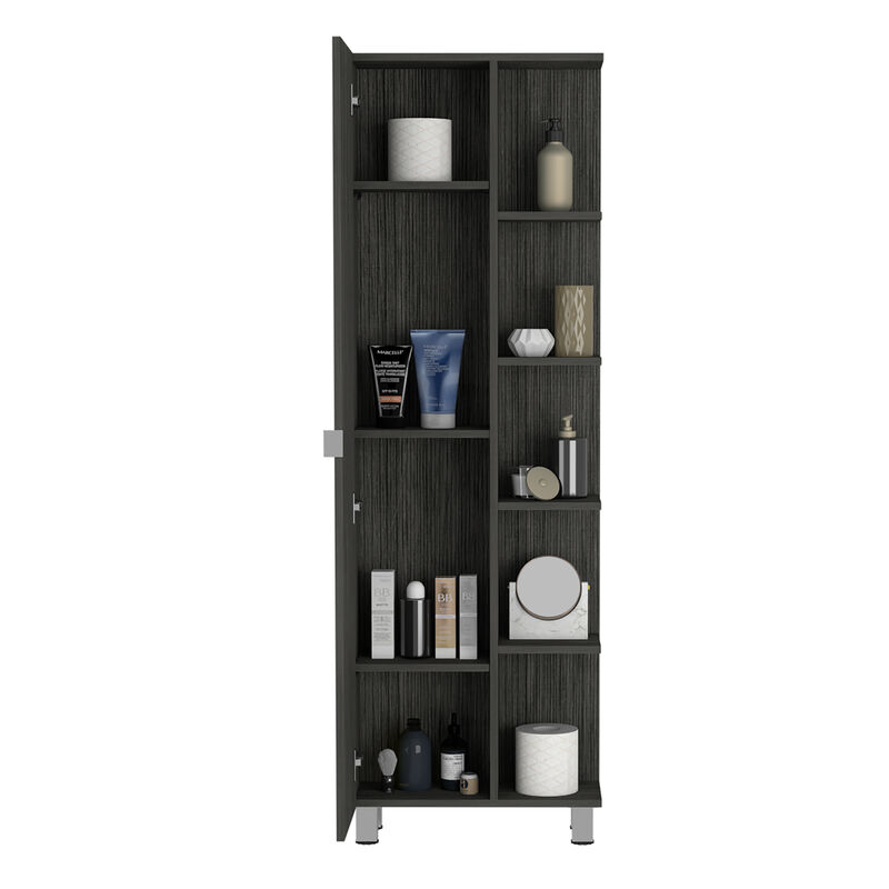 DEPOT E-SHOP Venus Linen Single Door Cabinet, Five External Shelves, Four Interior Shelves, Black