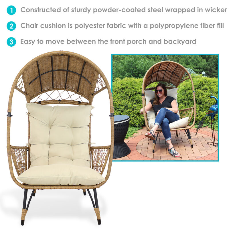 Sunnydaze Shaded Comfort Wicker Outdoor Basket Chair with Cushion