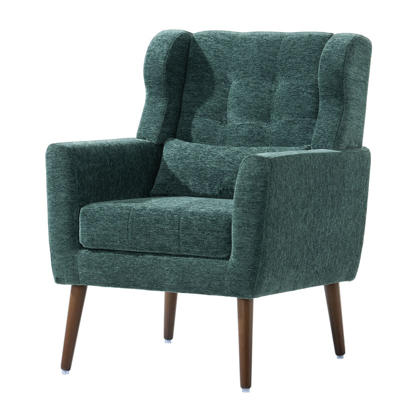 Mid Century Modern Armchair in Blackish Green Chenille Fabric