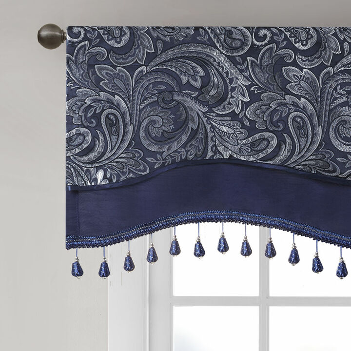 Gracie Mills Thornton Paisley Jacquard Window Valance with Beads trimming