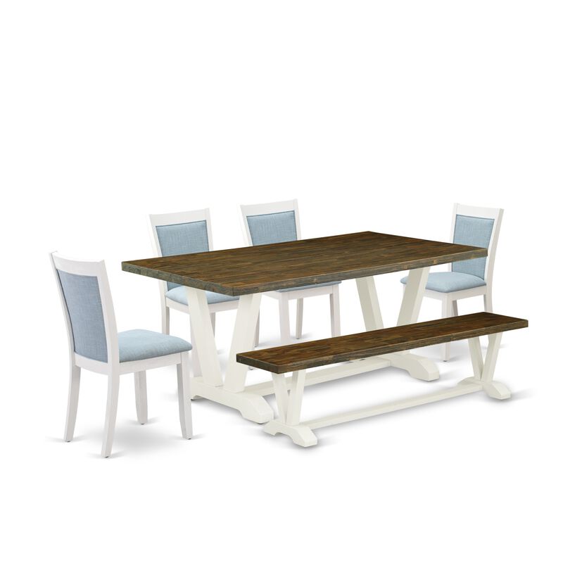 East West Furniture V077MZ015-6 6Pc Dining Set - Rectangular Table , 4 Parson Chairs and a Bench - Multi-Color Color