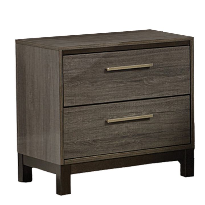 2 Drawer Wooden Frame Nightstand with Straight Legs, Gray and Brown-Benzara