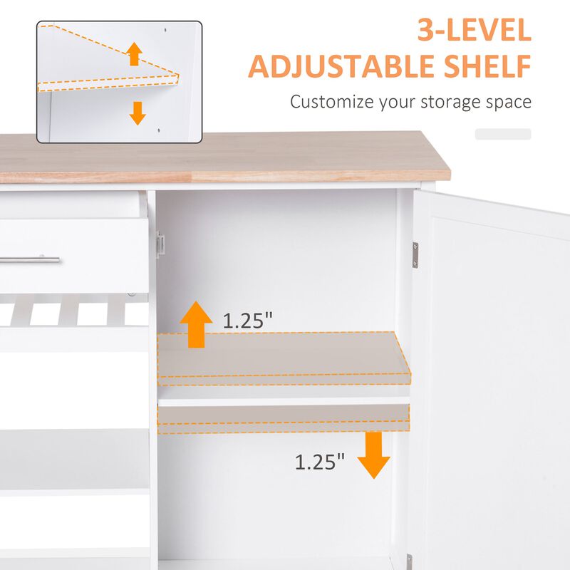 4-Tier Rolling Kitchen Island Utility Trolley Serving Cart Kitchen Storage Cart w/ Butcher Block Countertop, Drawer, White