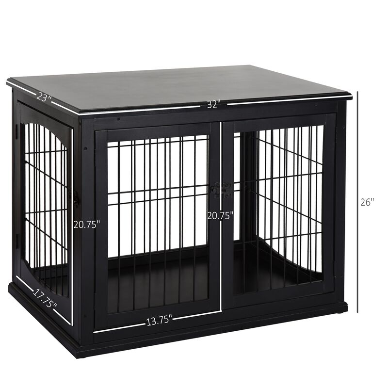 Stylish Black Dog Den: Modern Wooden Crate with Double Doors