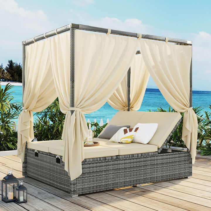 Adjustable Sun Bed With Curtain,High Comfort?With 3 Colors