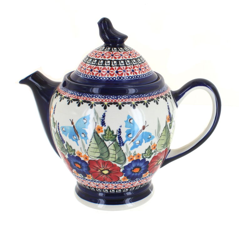 Blue Rose Polish Pottery Country Meadow Coffee Pot