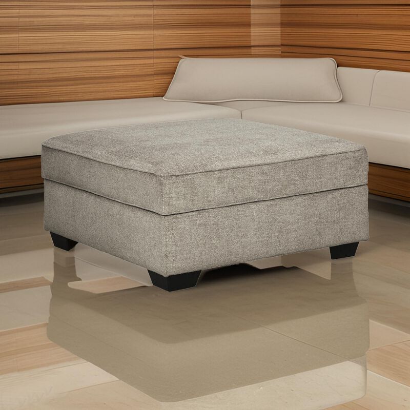 Wooden Ottoman with Hidden Storage and Tapered Block Legs, Gray - Benzara