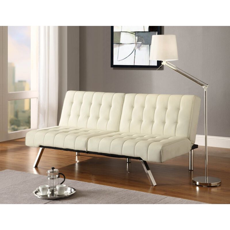 Splitback Multi Position Futon Sofa Sleeper in Vanilla