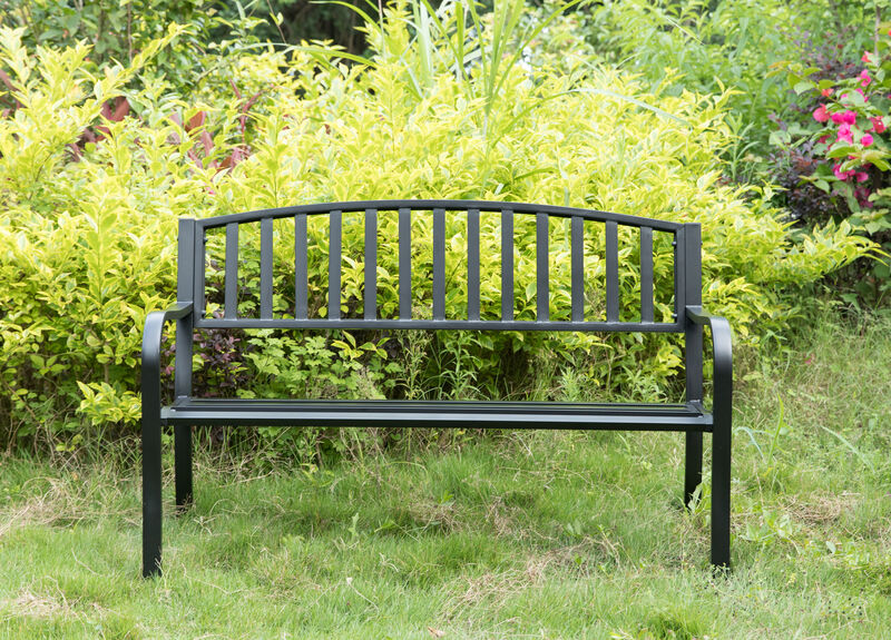 Steel Garden Park Bench Cast Iron Frame Patio Lawn Yard Decor, Black Seating Bench for Yard, Patio, Garden, Balcony, and Deck