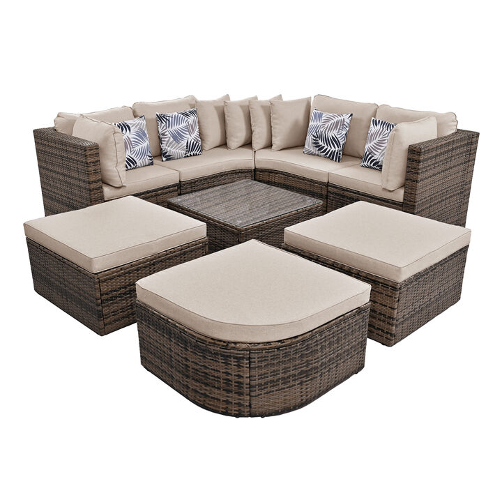 Merax 8-piece Outdoor Wicker Sofa Lounger Set