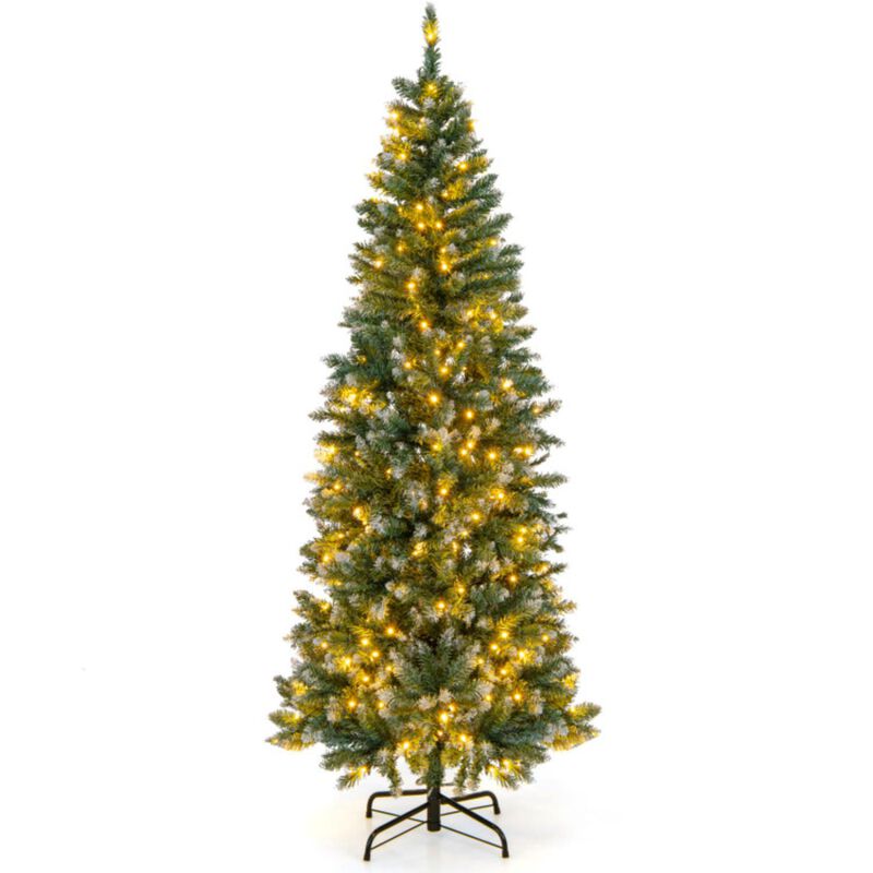 Hivvago 6 Feet Pre-Lit Artificial Christmas Tree with  618 Snowy Branch Tips