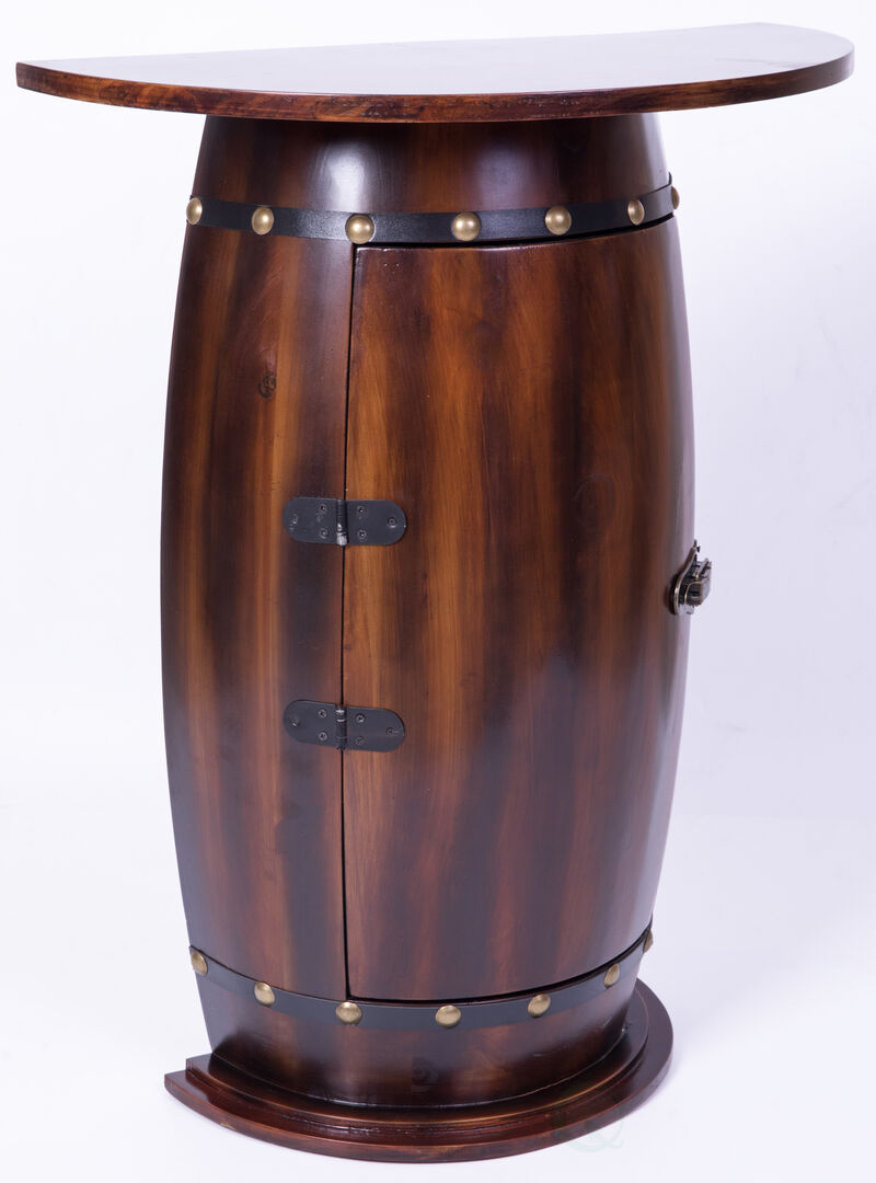 Rustic Lockable Barrel Shaped Wine Bar Cabinet Wooden End Table