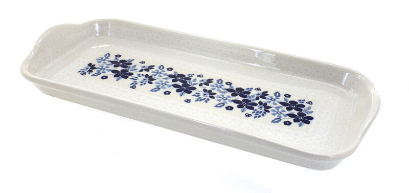 Blue Rose Polish Pottery Garden Bouquet Bread Tray with Handles