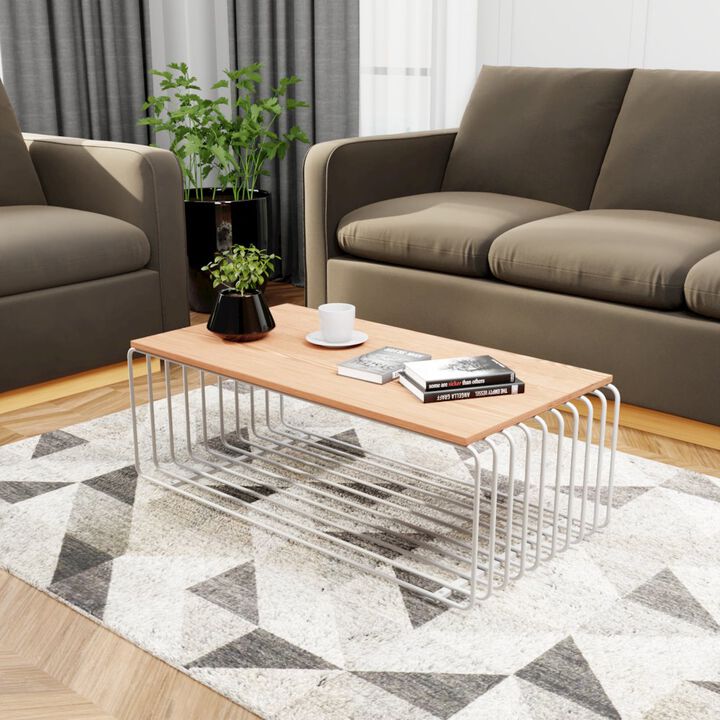 LeisureMod Walden Rectangular Coffee Table with Ash Veneer Top