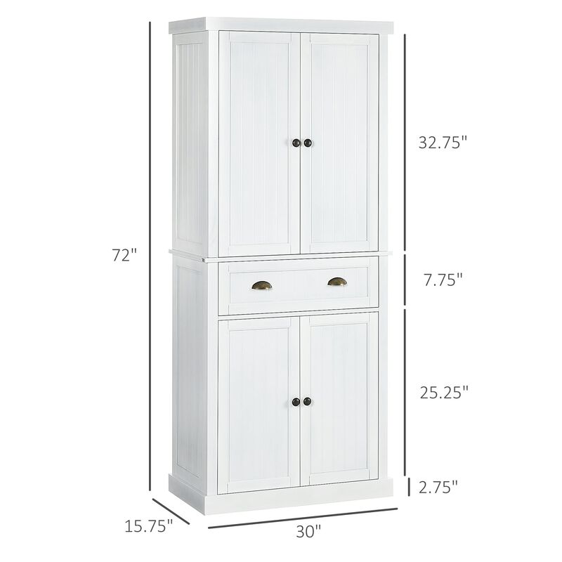 72" Pinewood Large Kitchen Pantry Storage Cabinet, Freestanding Cabinets with Doors and Shelves, Dining Room