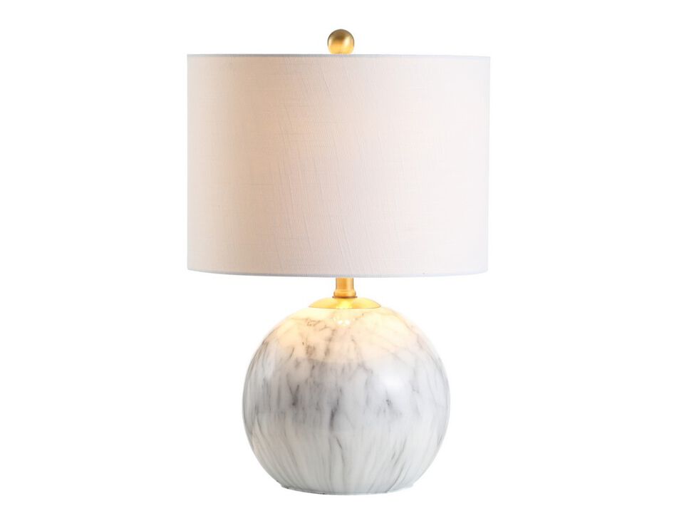 Luna 21.5" Faux Marble Resin LED Table Lamp, White/Brass Gold