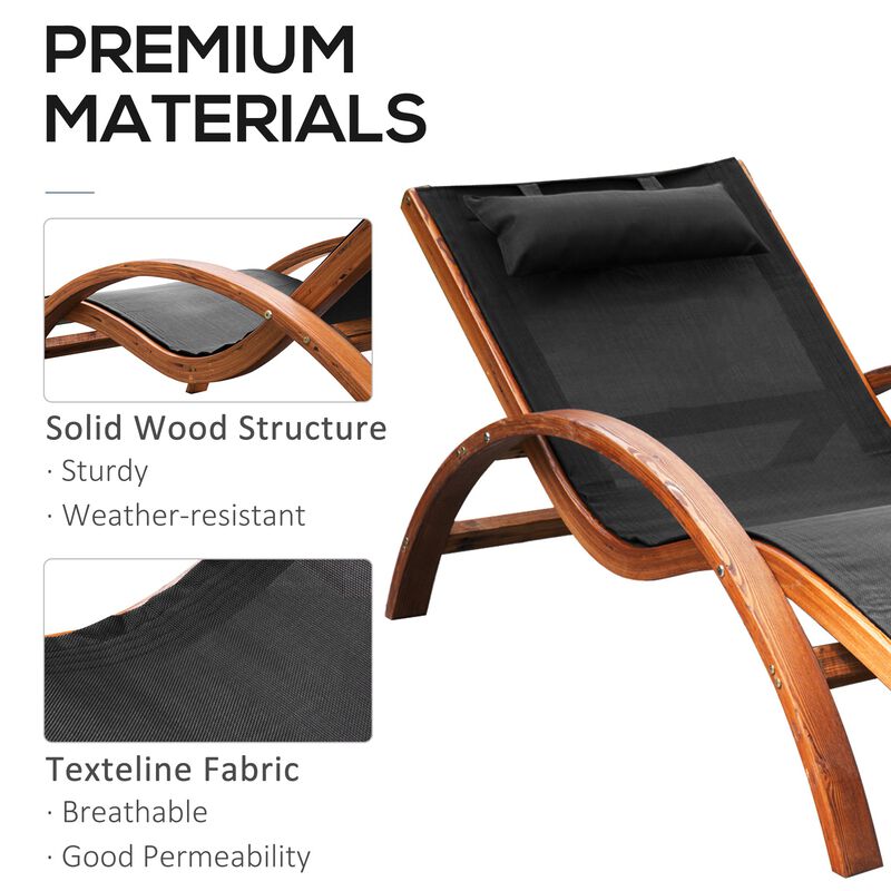 Poolside Lounger: Wooden Chaise with Mesh Sling and Pillow Armrests