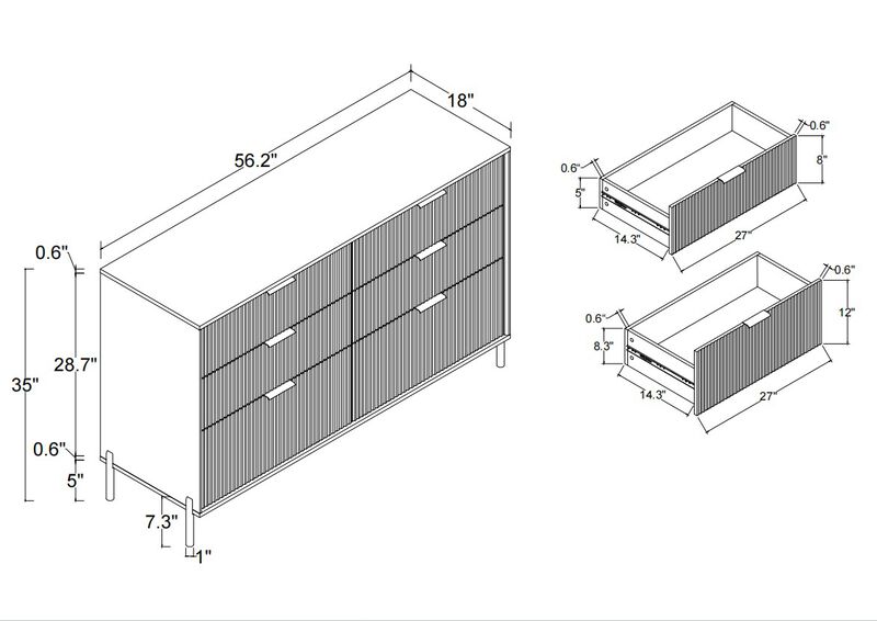 FESTIVO Modern 6-Drawer Double Dresser- Stylish Bedroom Storage Solution