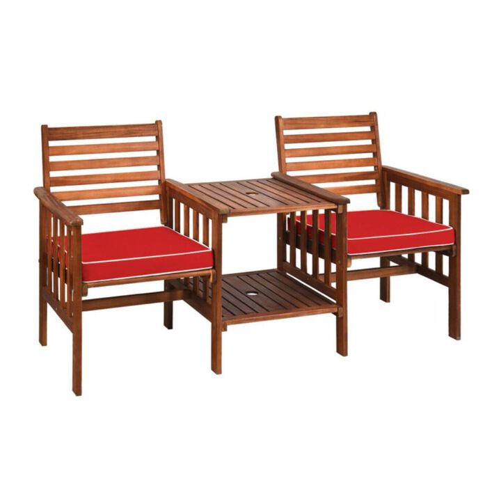 Hivvago 3 Pieces Outdoor Patio Table Chairs Set Acacia Wood Loveseat