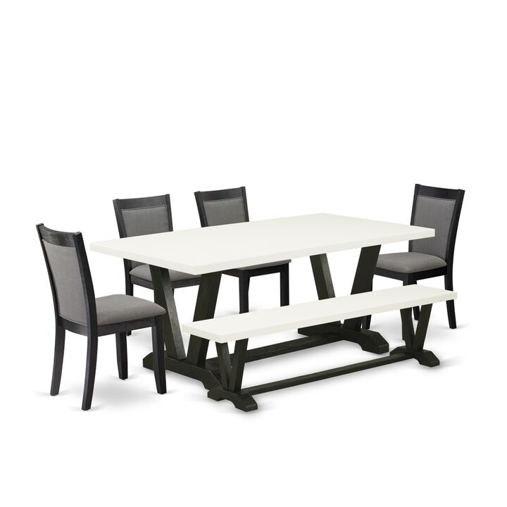 East West Furniture V627MZ650-6 6Pc Dining Set - Rectangular Table , 4 Parson Chairs and a Bench - Multi-Color Color