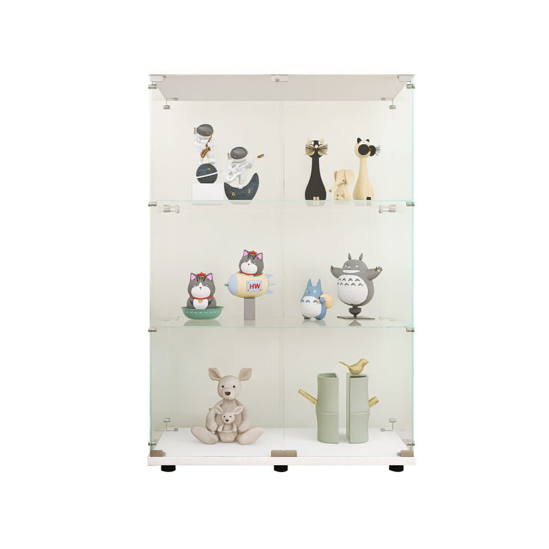 Two-door Glass Display Cabinet 3 Shelves with Door, Floor Standing Curio Bookshelf for Living Room Bedroom Office, 49.3" x 31.7" x 14.3", White