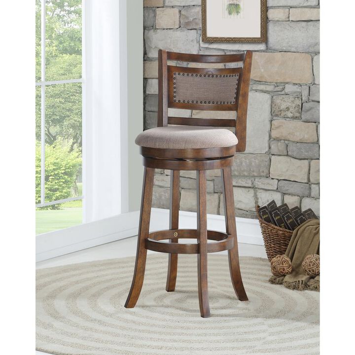 New Classic Furniture Aberdeen Wood Swivel Bar Stool with Fabric Seat in Dark Brown