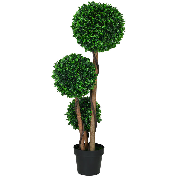 HOMCOM 3.5ft Artificial Tree Three Ball Boxwood Topiary for Indoor Outdoor