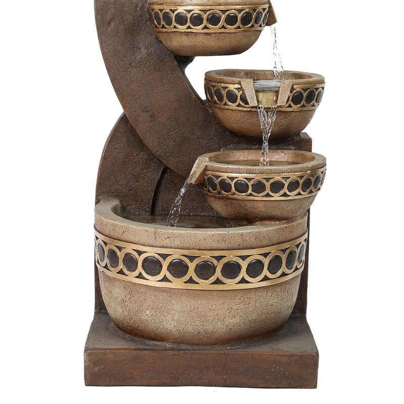 LuxenHome Brown Resin Cascading Pitchers Outdoor Fountain