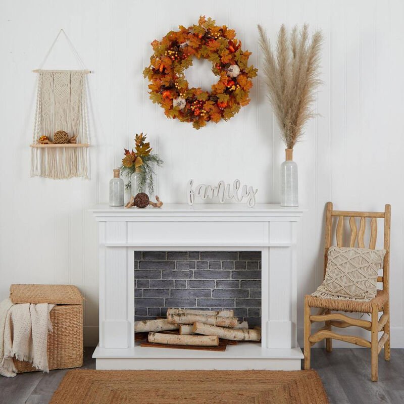 Nearly Natural 30-in Autumn Pumpkin and Maple Leaf Artificial Fall Wreath