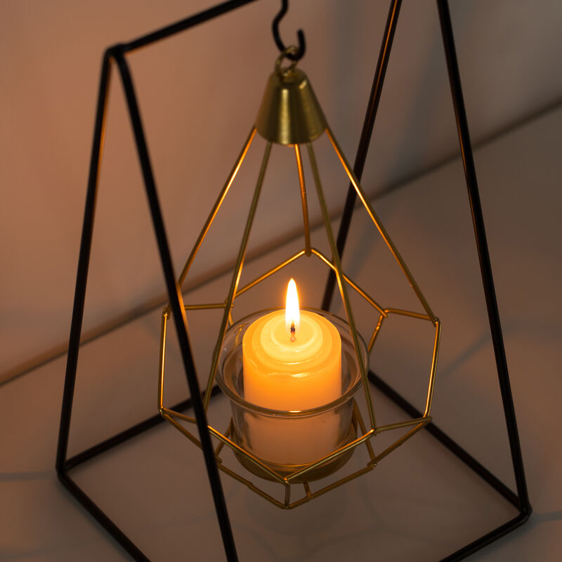 Geometric Framed Swinging Votive Candle Holder Decorative Modern Hanging Lantern Tabletop Centerpiece