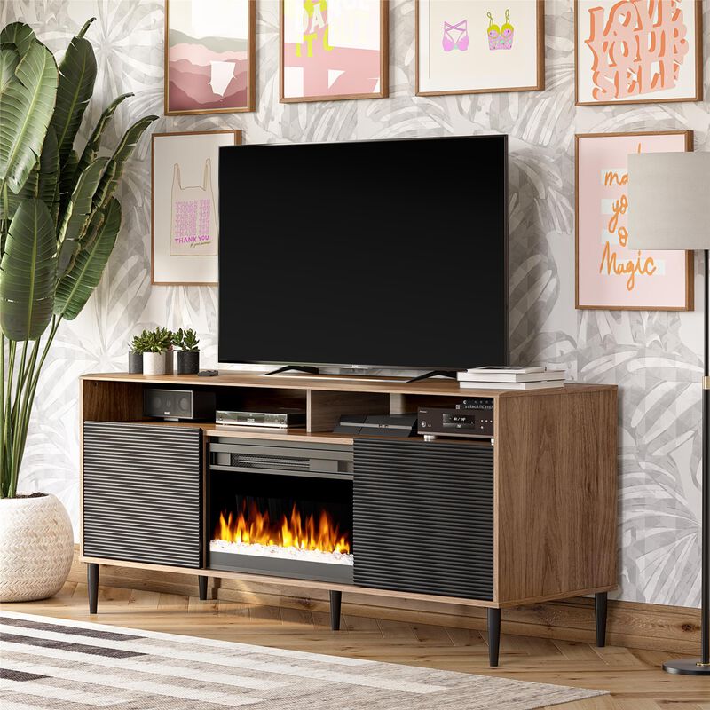 Daphne Fluted Contemporary Electric Fireplace TV Stand for TVs up to 70"