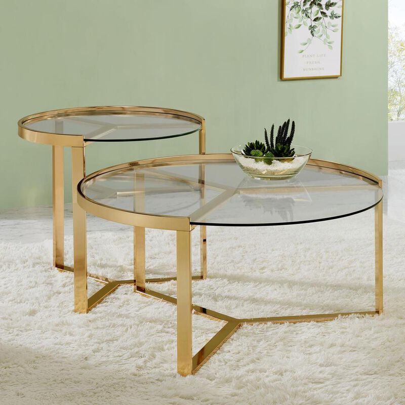 Coaster Co. of America Delia 2-piece Round Nesting Table Clear and Gold