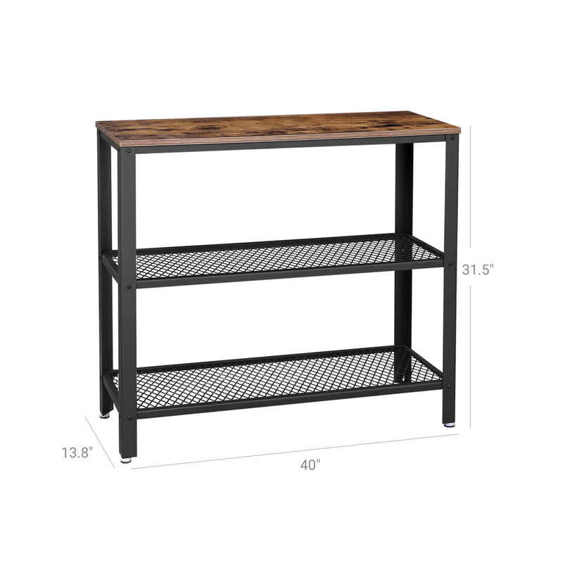 BreeBe Industrial Rustic Brown Console Table with 2 Shelves