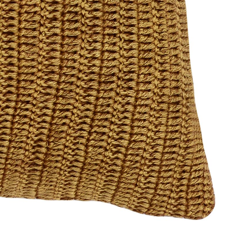 Rosie 22 Inch Square Accent Throw Pillow, Hand Knitted Designs, Brown Linen-Benzara