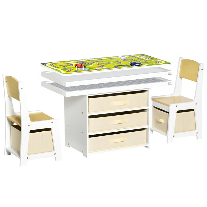 Kids Activity Table and Chairs Set with 3 Surfaces Including Kids Drawing Table