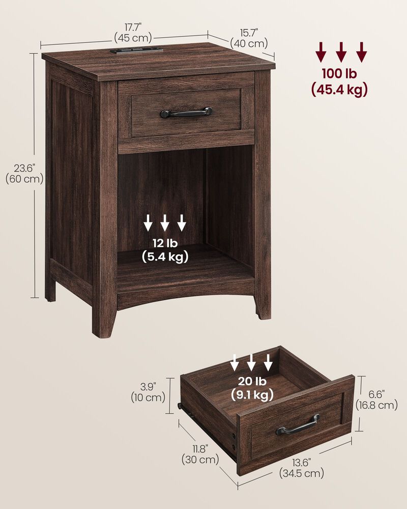 Nightstand with Charging Station and Open Compartment for Convenient Storage