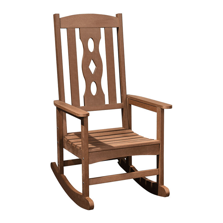 PolyTEAK Carved Back Rocking Chair for Porch, Deck, Patio, & Fire Pit