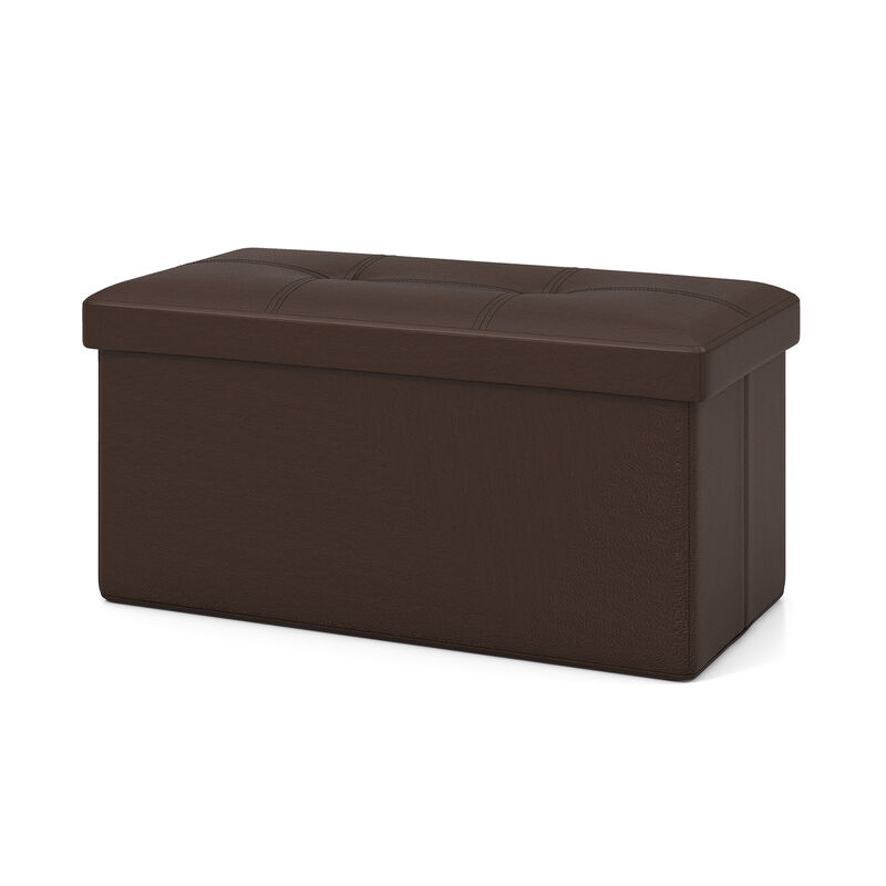 Upholstered Rectangle Footstool with PVC Leather Surface and Storage Function