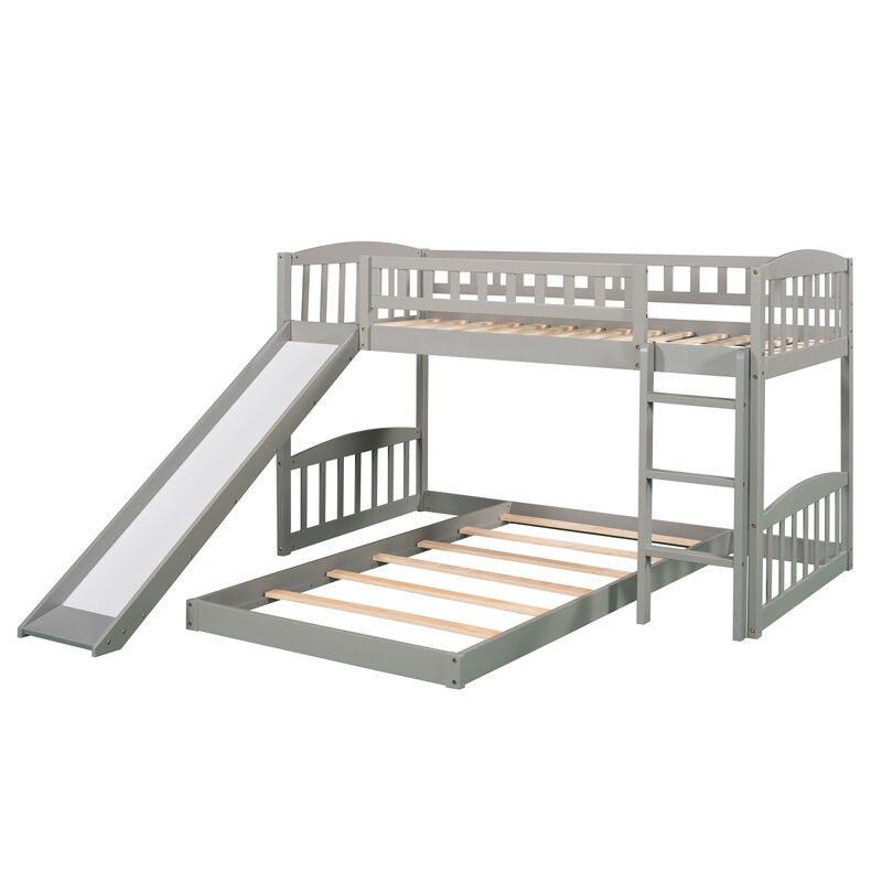 Twin Over Twin Bunk Bed with Slide and Ladder, Gray