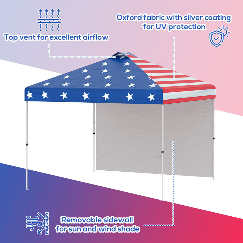 Outsunny 10' x 10' Pop-Up Canopy Tent with 1 Removable Sidewall, Commercial Instant Sun Shelter, Tents for Parties with Wheeled Carry Bag for Outdoor, Garden, Patio, Multicolored