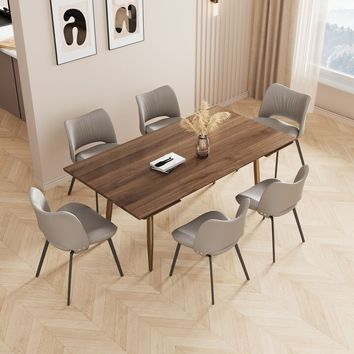 Extendable Dining Table, Seats 6-10, 62.9-94.4" Walnut