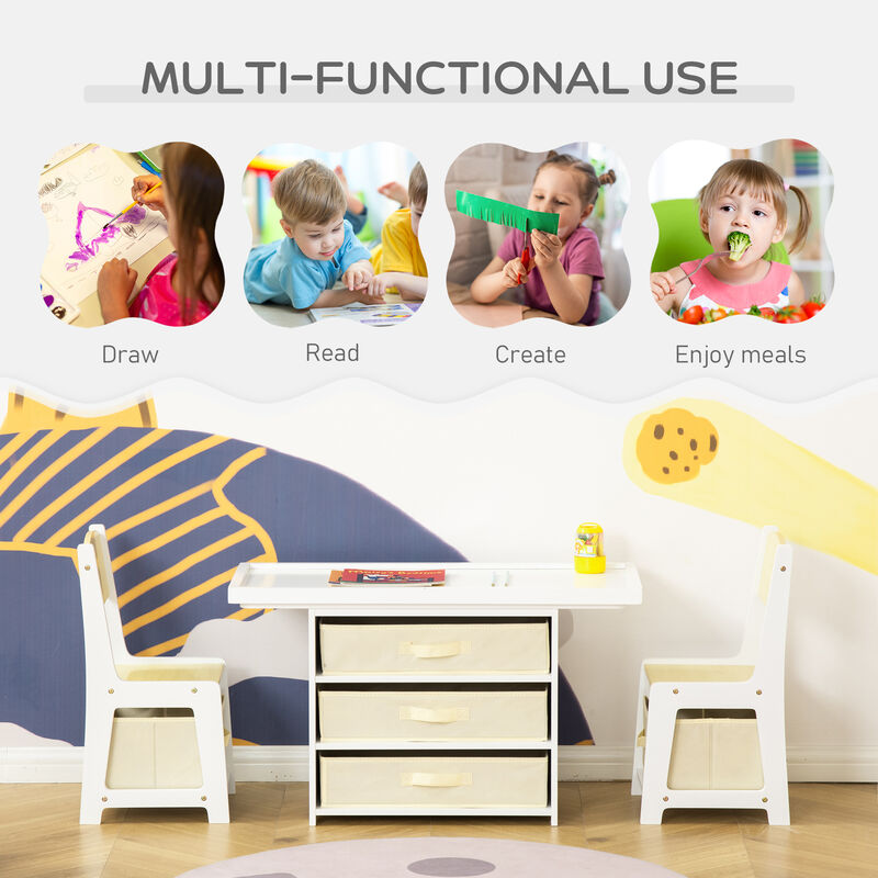 Kids Activity Table and Chairs Set with 3 Surfaces Including Kids Drawing Table